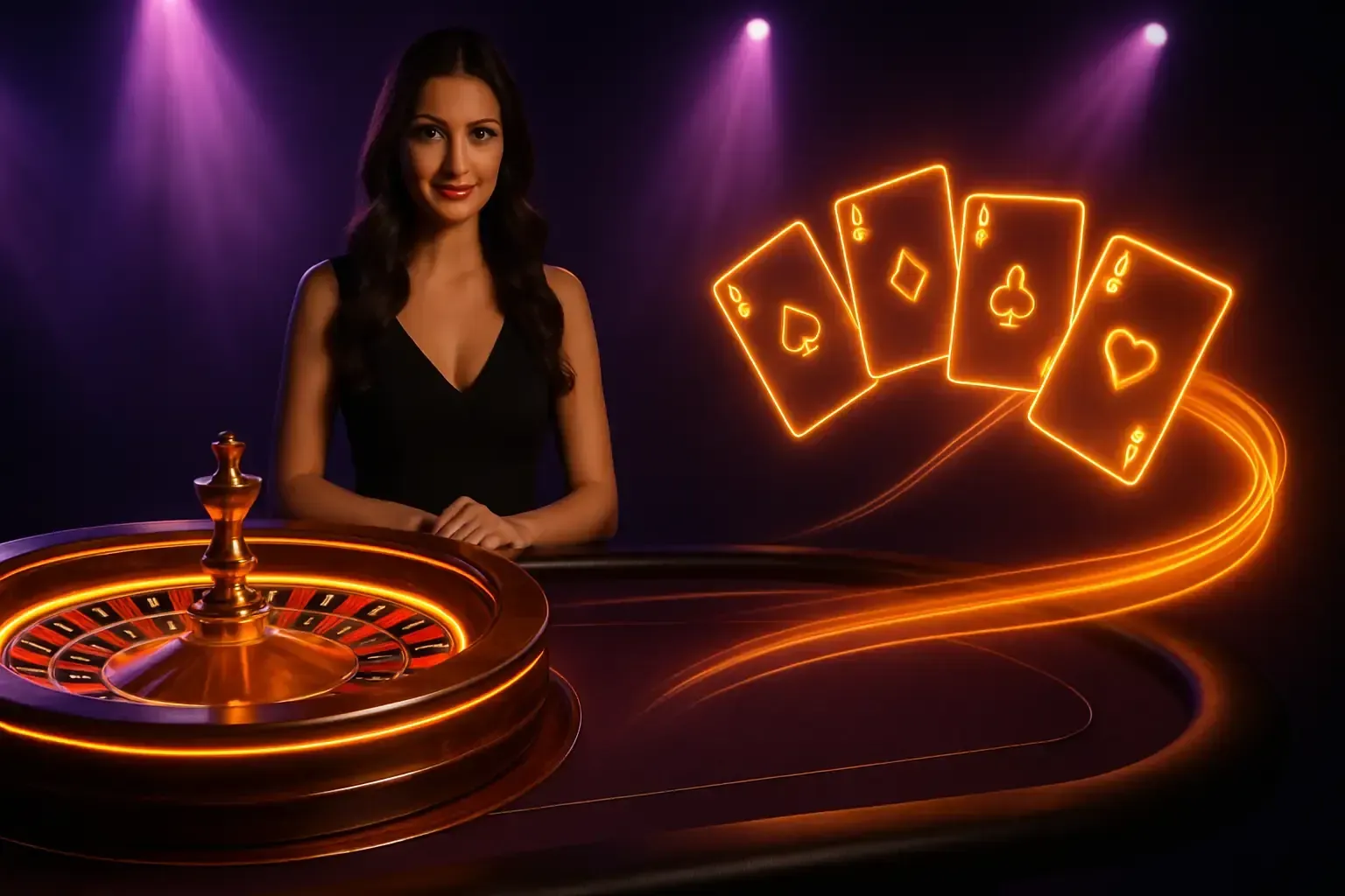 Live casino hos Hit'n'Spin med roulettehjul og kort
